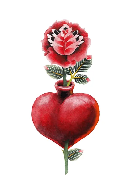 Watercolor heart with flower — Stock Photo, Image