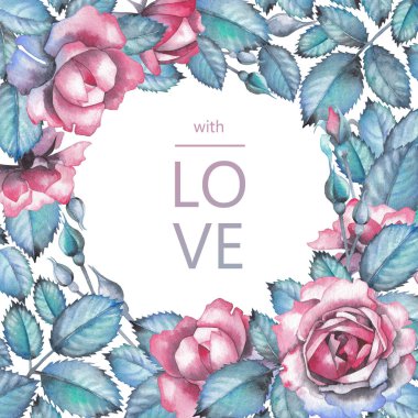 Gül ve yaprak suluboya tasarım