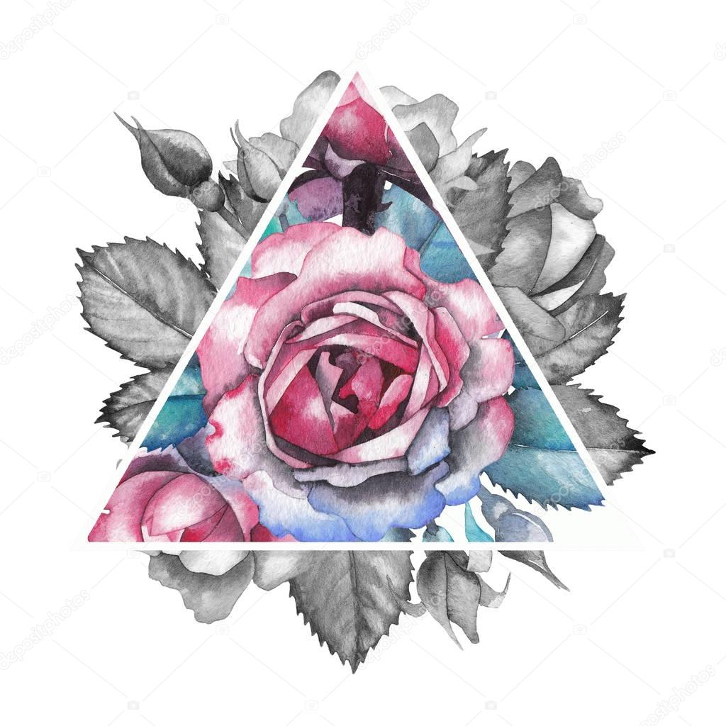 Watercolor rose vignette