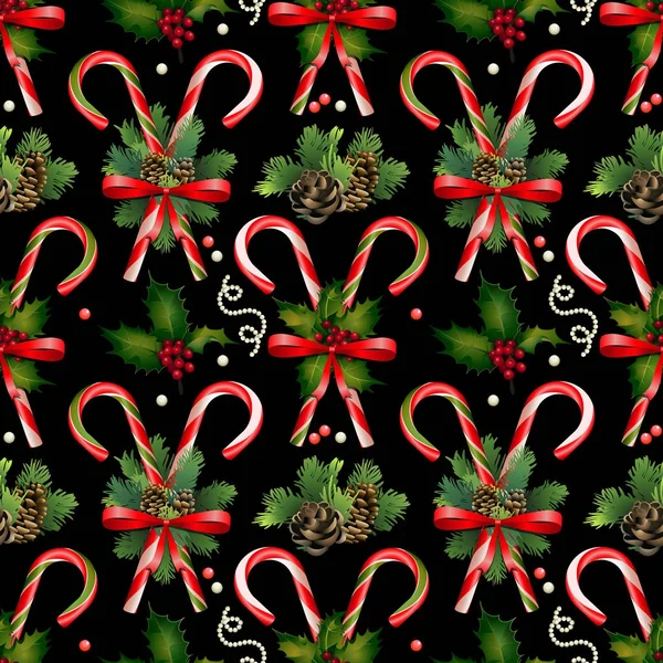 Kerst snoepjes met naaldbossen decoraties — Stockvector