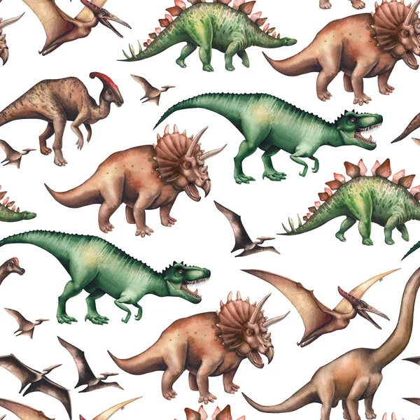 Aquarell-Dinosaurier-Muster — Stockfoto