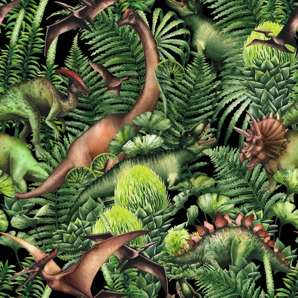 Gruppo di dinosauri acquerello — Foto Stock
