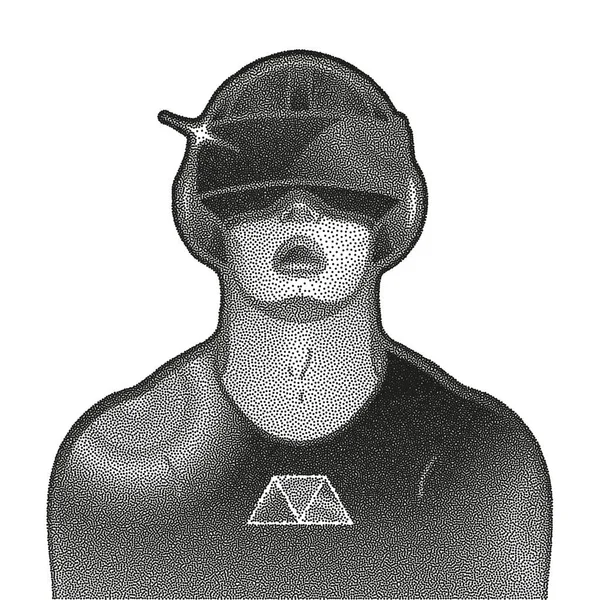 Uomo grafico che indossa auricolare realtà virtuale — Vettoriale Stock