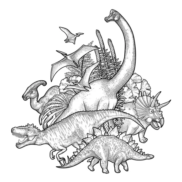 Група графічних динозаврів — стоковий вектор