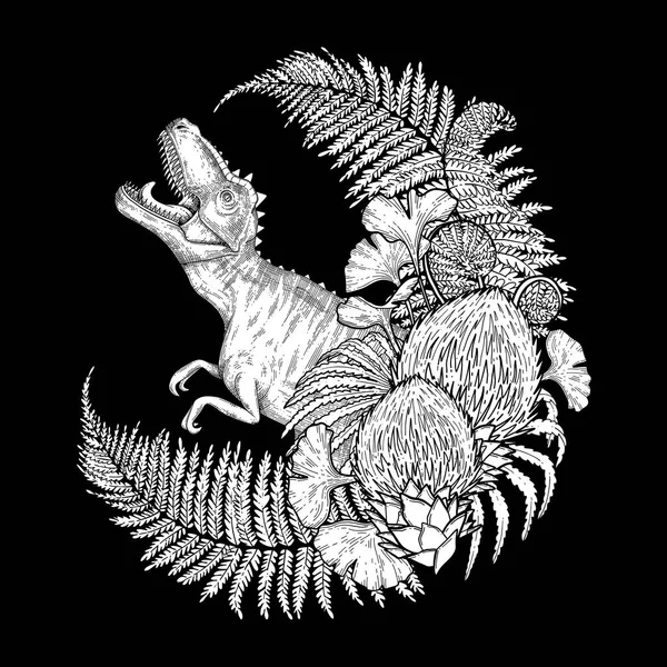 Графический венок с динозаврами — стоковый вектор