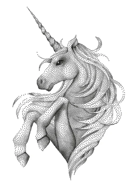 Unicorno grafico nella tecnica di punteggiatura — Vettoriale Stock
