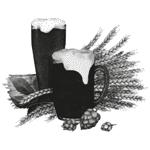 Beer design in stippling technique — Stock Vector