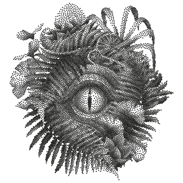 Œil de dinosaure graphique et plantes préhistoriques — Image vectorielle