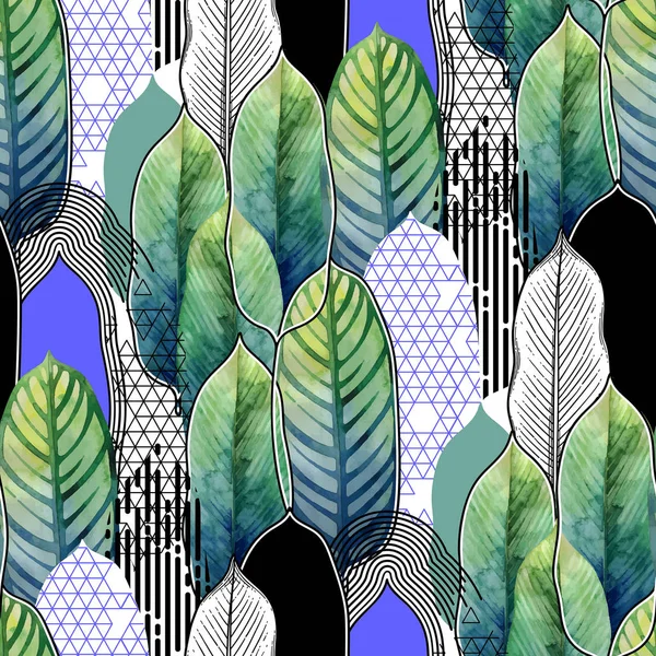 Combinado patrón de hojas exóticas — Vector de stock