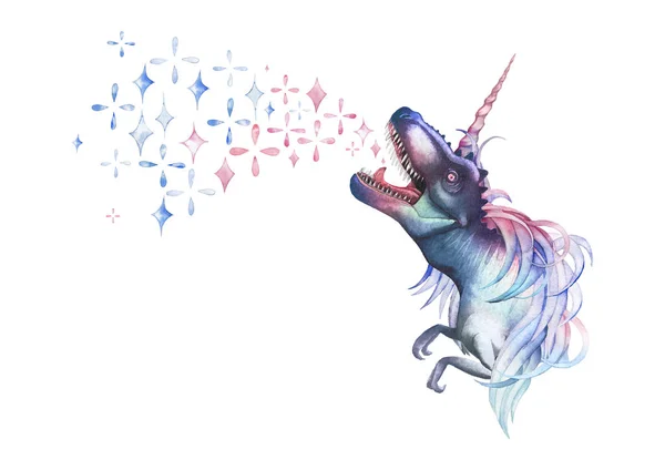 Tiranosaurus warna air dengan tanduk unicorn dan surai . — Stok Foto