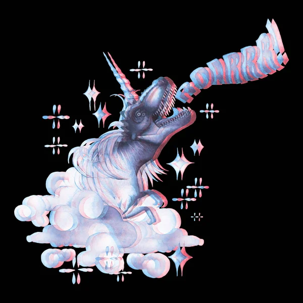 Akvarell tyrannosaurus med unicorn horn och mane. — Stockfoto