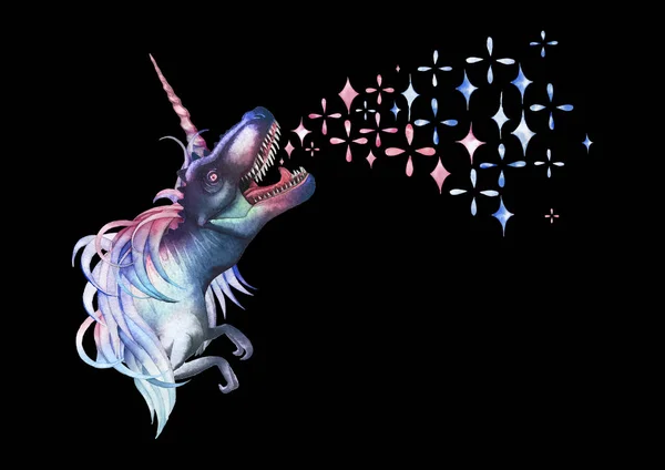Tiranosaurus warna air dengan tanduk unicorn dan surai . — Stok Foto