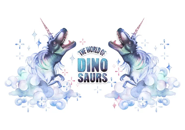 Warna air Tiranosaurus dengan tanduk unicorn dan surai . — Stok Foto