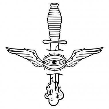 All-gören göz ve bıçak grafik kanatlı