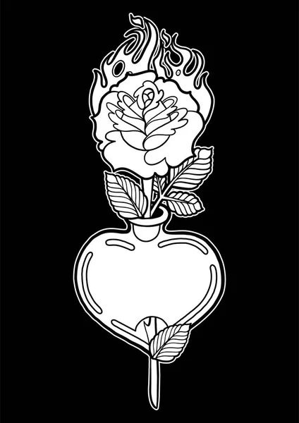 Coeur graphique avec fleur — Image vectorielle