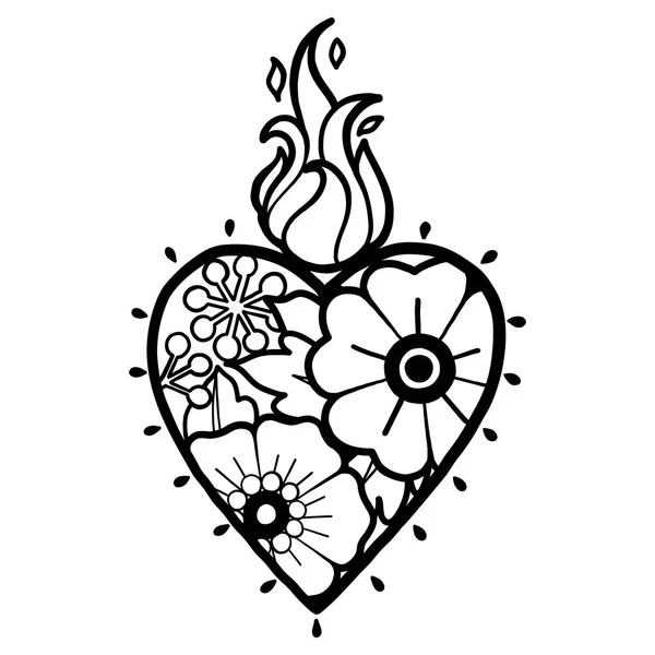 Grafische hart met florale decoraties — Stockvector
