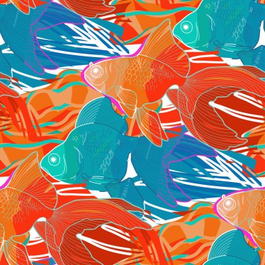 Resim stiliyle çizilmiş Japon balıklarının grafiksiz deseni