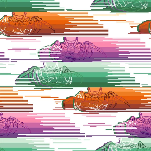 Crabes vecteurs graphiques dessinés dans le style line art avec des effets abstraits — Image vectorielle