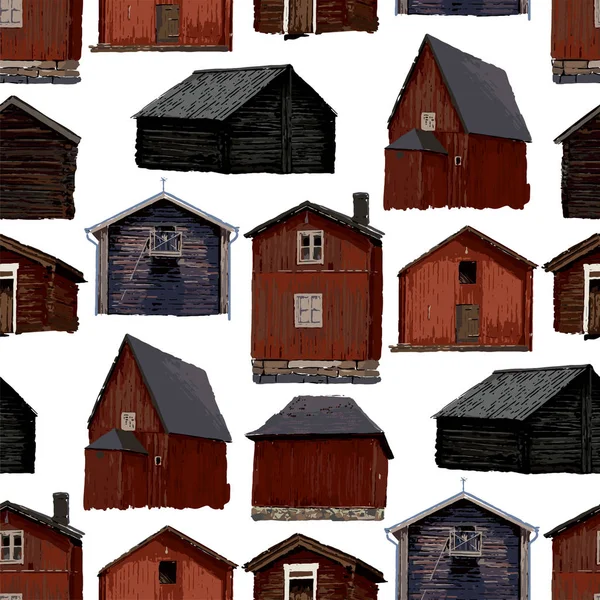 Coleção de antigas casas de madeira escandinavas tradicionais —  Vetores de Stock