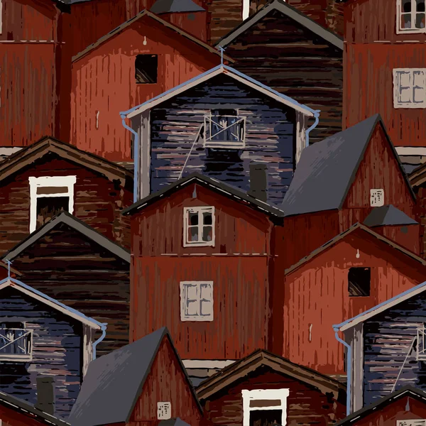 Modèle harmonieux de vieilles maisons traditionnelles en bois scandinaves. — Image vectorielle