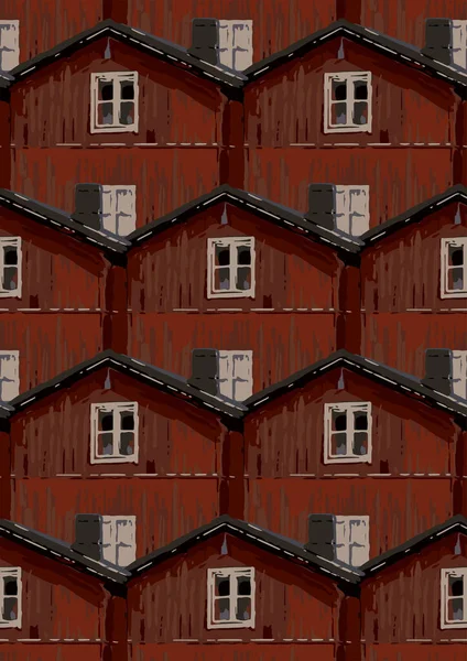 Płynny wzór starych skandynawskich drewnianych domów. — Wektor stockowy