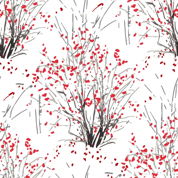 Бесшовный рисунок сухих кустов остатки красных ягод — стоковый вектор