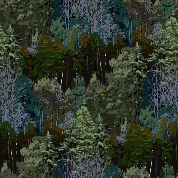 Schéma continu répété d'arbres feuillus et résineux. — Image vectorielle
