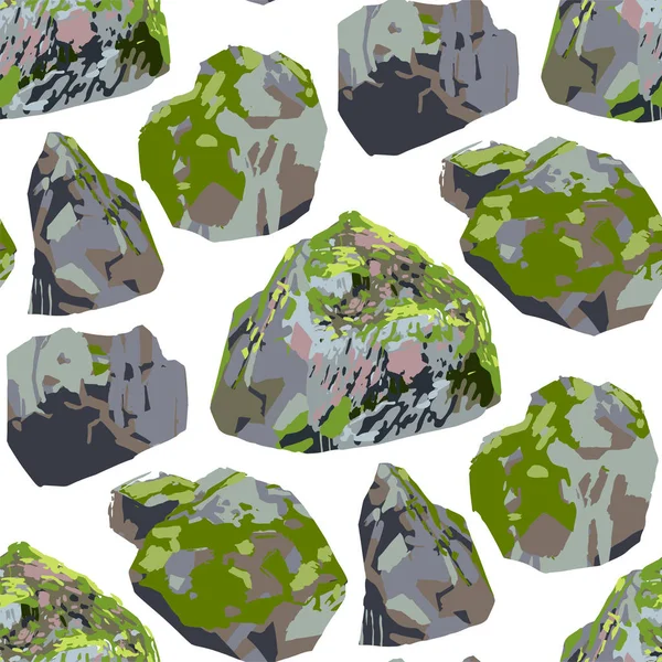 Colección de rocas y piedras cubiertas de musgo verde . — Vector de stock