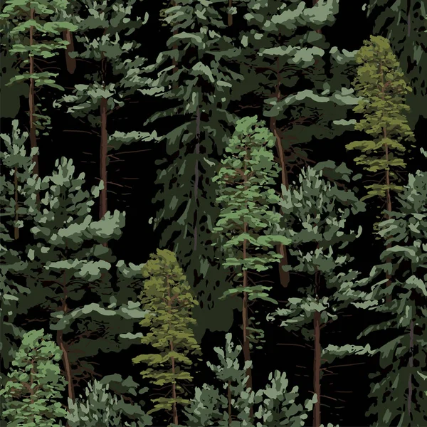 A különböző tűlevelű fák ismétlődő, zökkenőmentes mintázata. — Stock Vector