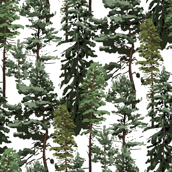 Неповторимый бесшовный рисунок различных хвойных деревьев . — стоковый вектор