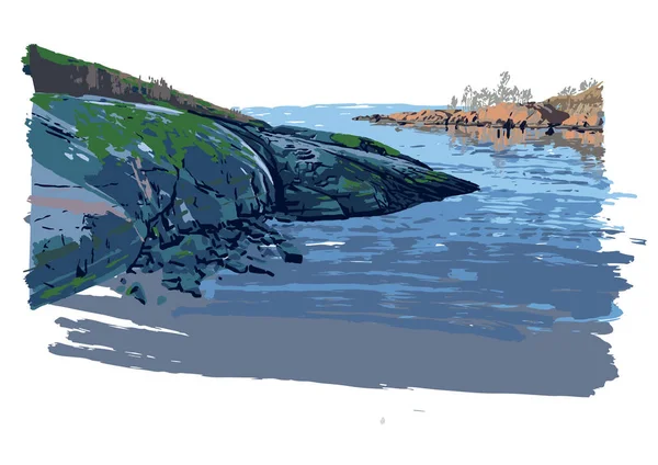 Illustrazione vettoriale della costa rocciosa del golfo di Finlandia . — Vettoriale Stock