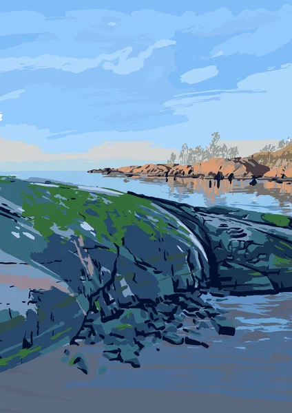 Vektorillustration av den klippiga stranden av Finska viken. — Stock vektor