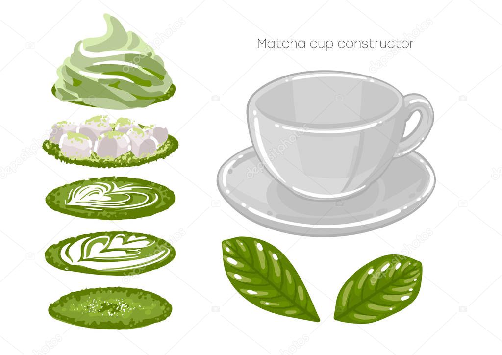 Empty round cup with different versions of matcha fillings