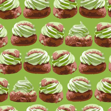 Semla. Çırpılmış kibrit kremalı geleneksel İsveç tatlısı..