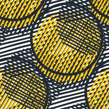 Abstract graphic pattern of striped and outlined circles