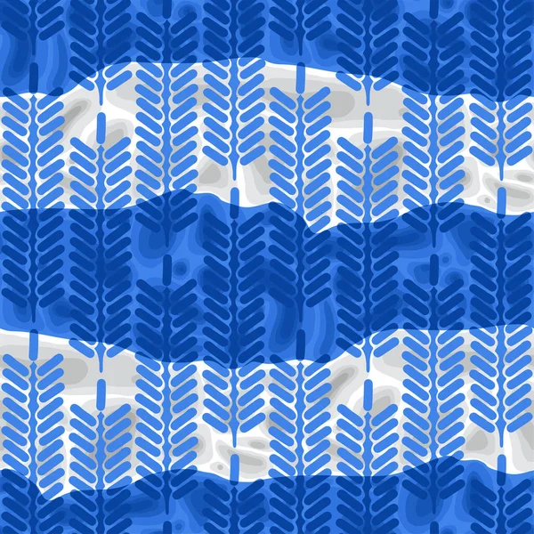 Simple abstract pattern of blue ethnic floral elements over the soft formless structures. — ストックベクタ