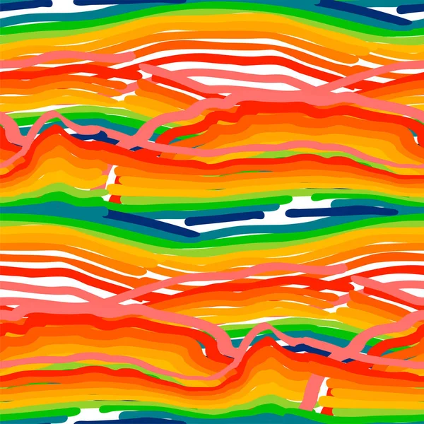 Patrón vibrante abstracto de arco iris rayado brillante y ondulado — Vector de stock