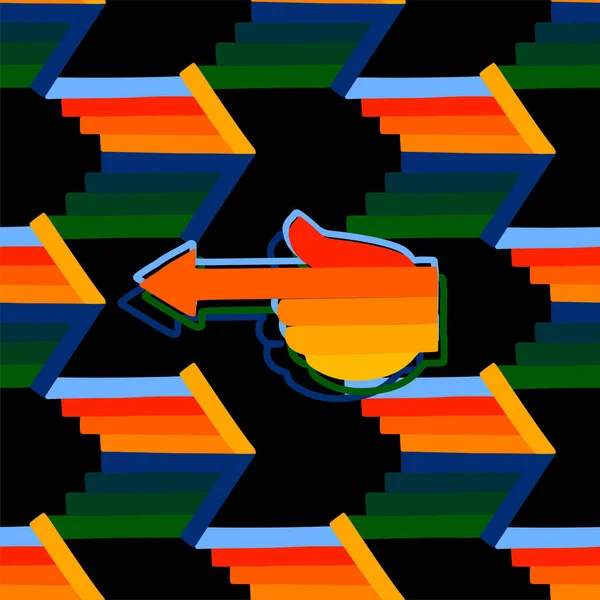 Schéma abstrait des flèches multicolores de détroit orientées opposées et de la main avec index pointe flèche — Image vectorielle