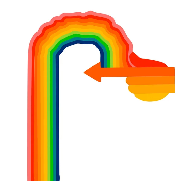 Mains chaudes de couleur avec des index à pointe flèche et des arcs-en-ciel poussant hors de celui-ci — Image vectorielle