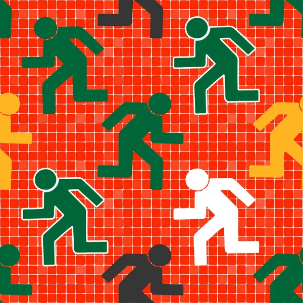 Patrón simple de azulejos de resquare naranja y signos de hombre corriendo — Vector de stock
