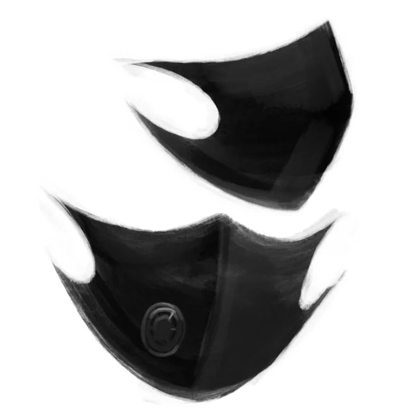 Dvě černé ochranné masky v předním a bočním pohledu — Stock fotografie