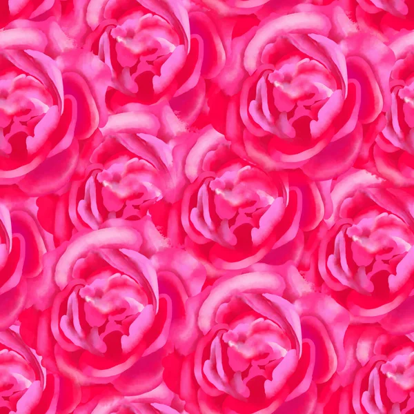 Motif sans couture de roses aquarelles numériques peintes dans des couleurs rose vif — Photo