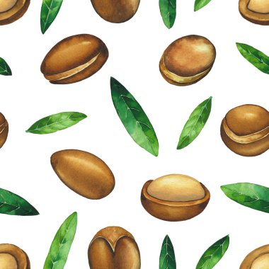 Suluboya argan bitkilerinin kusursuz deseni. El boyaması tasarım