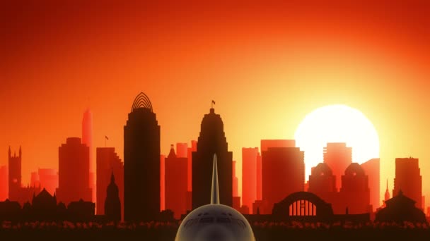 Cincinnati Ohio USA America Skyline Sunrise Take Off — Stock Video