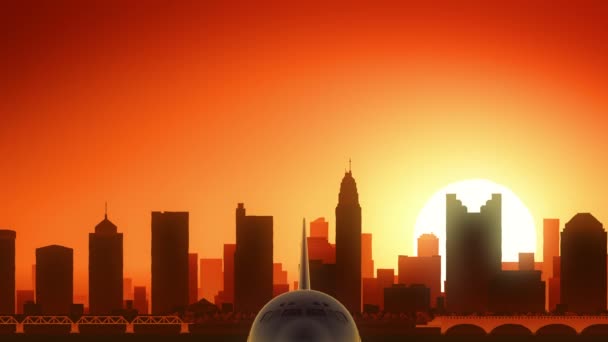 Columbus Ohio Estados Unidos Skyline Sunrise Despegue — Vídeo de stock
