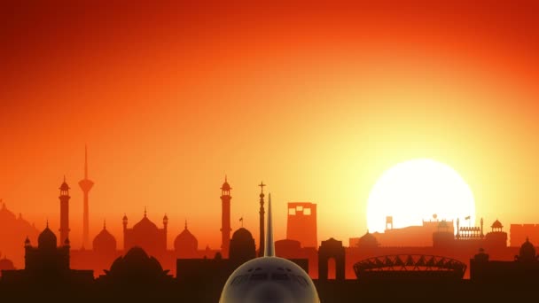 Delhi Inde avion décollent Skyline fond doré 