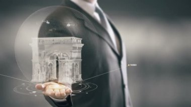 Arc de Triomphe Fransa işadamı tutan el Landmark yeni teknolojileri