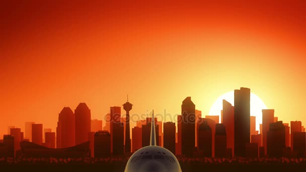 Calgary Alberta Canada Skyline Sunrise Decollo — Video Stock