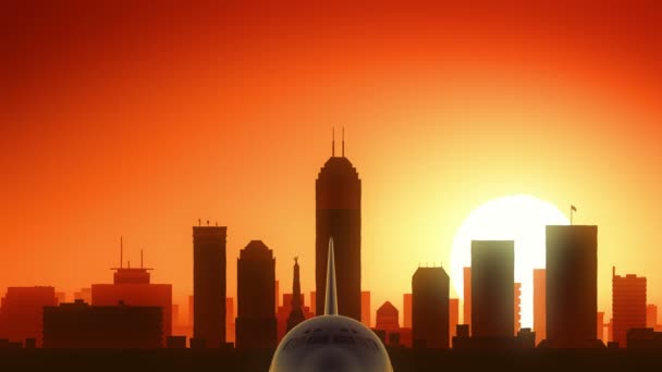 Indianapolis Indiana Estados Unidos Skyline Sunrise Despegue — Vídeo de stock