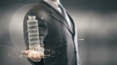 Yaslanmış Pisa Kulesi iş adamı nezarete el Landmark yeni teknolojiler